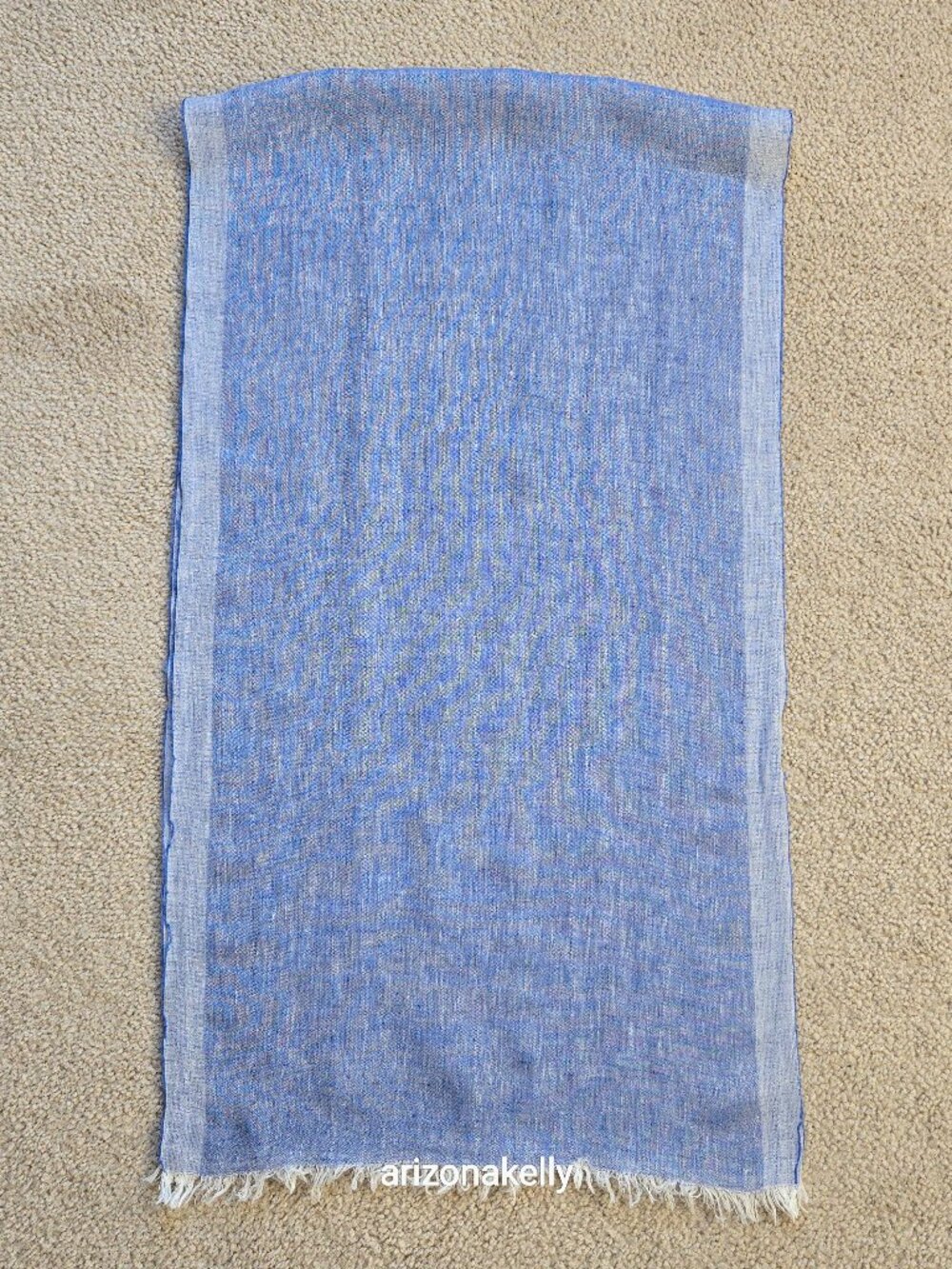 NWOT Blue Linen Scarf With Stripe Going Down Each Side